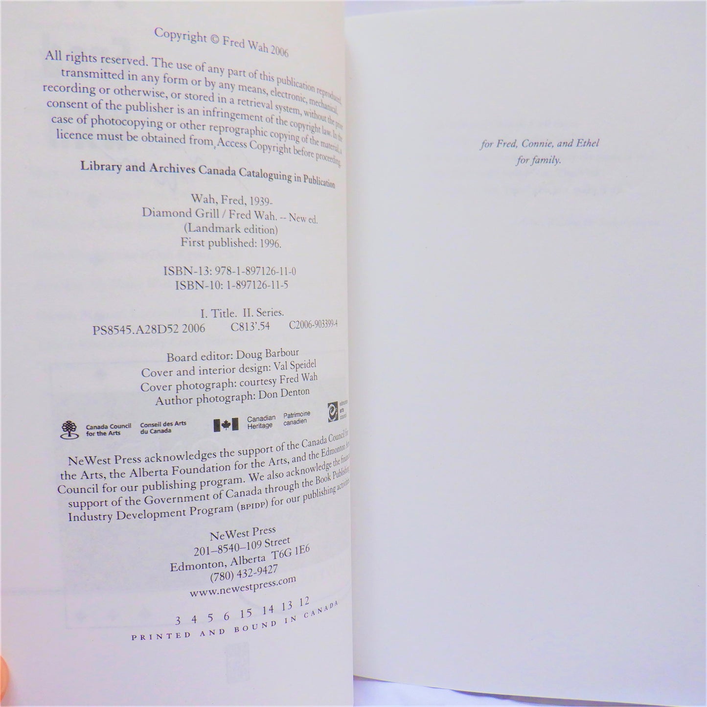 DIAMOND GRILL, 10th Anniversary Edition, Stories by Fred Wah (2006-Signed)