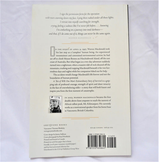A TEST OF WILL: One Man's Extradordinary Story of Survival, by Warren MacDonald (1st Ed. SIGNED)