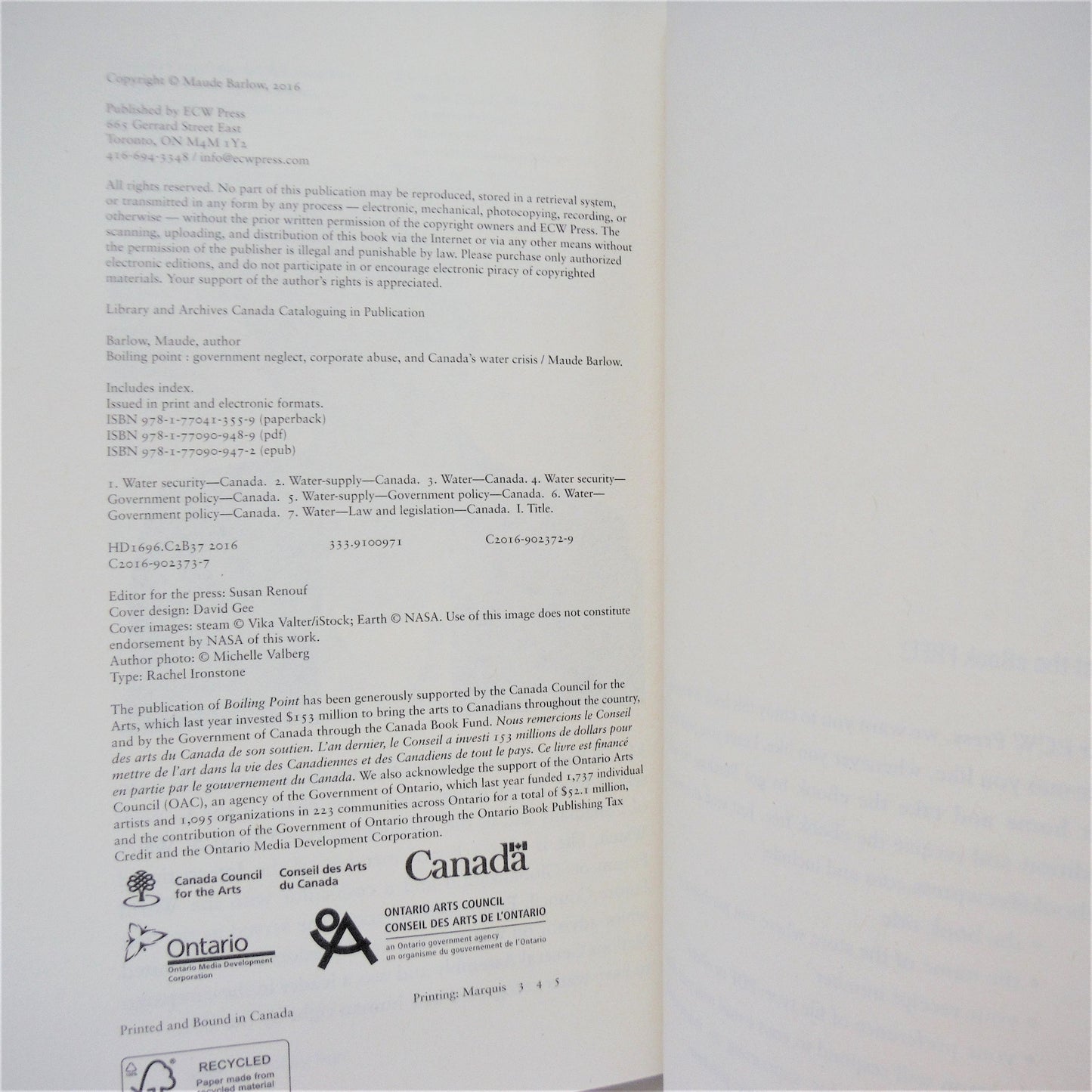 BOILING POINT: Government Neglect, Corporate Abuse, and Canada's Water Crisis, by Maude Barlow (1st Ed. SIGNED)
