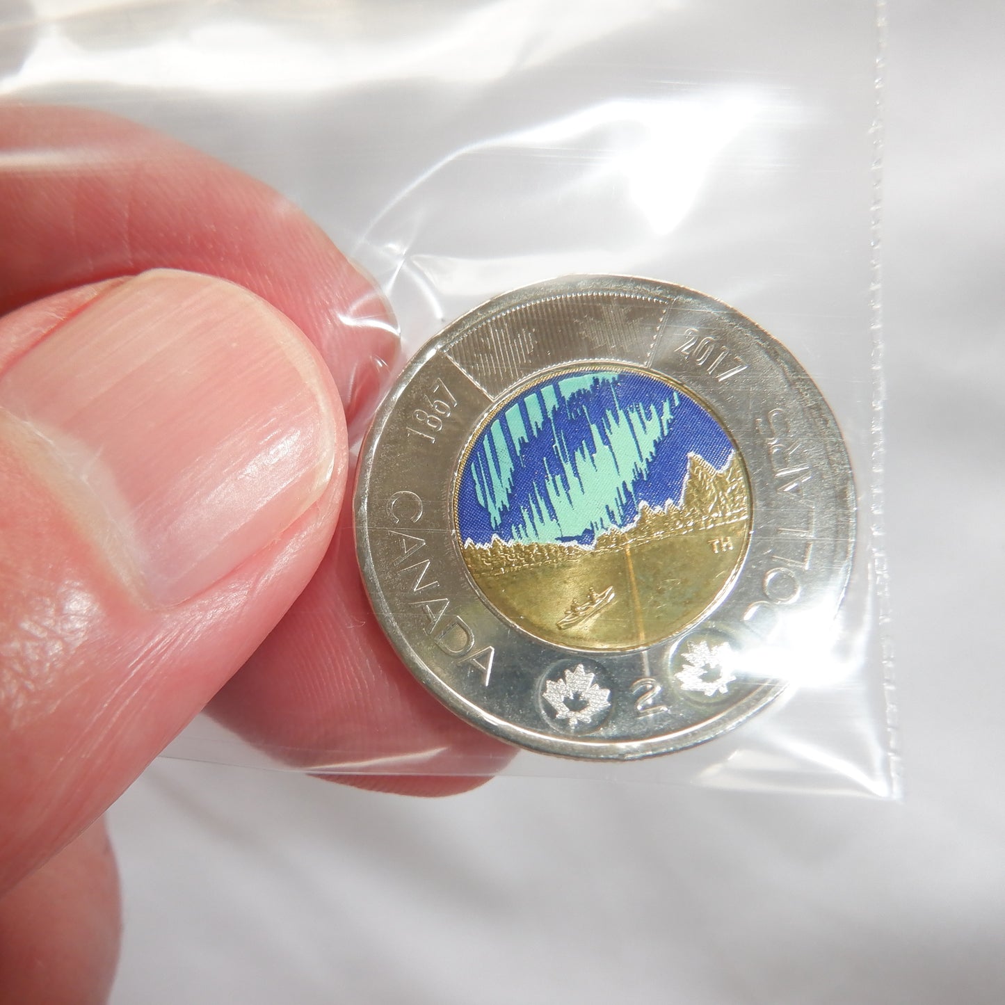 2017 CANADIAN $2 DANCE OF THE SPIRITS COIN, Coloured Glow-In-The-Dark Brilliant Uncirculated Toonie!