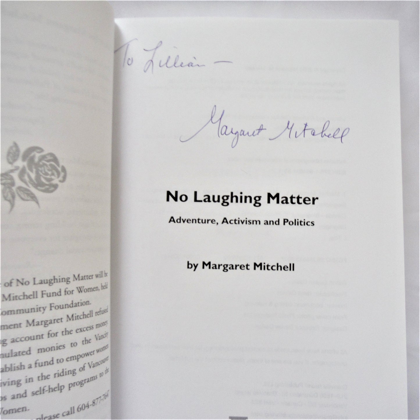 NO LAUGHING MATTER, Adventure, Activism & Politics, by Margaret Mitchell (1st Ed. SIGNED)