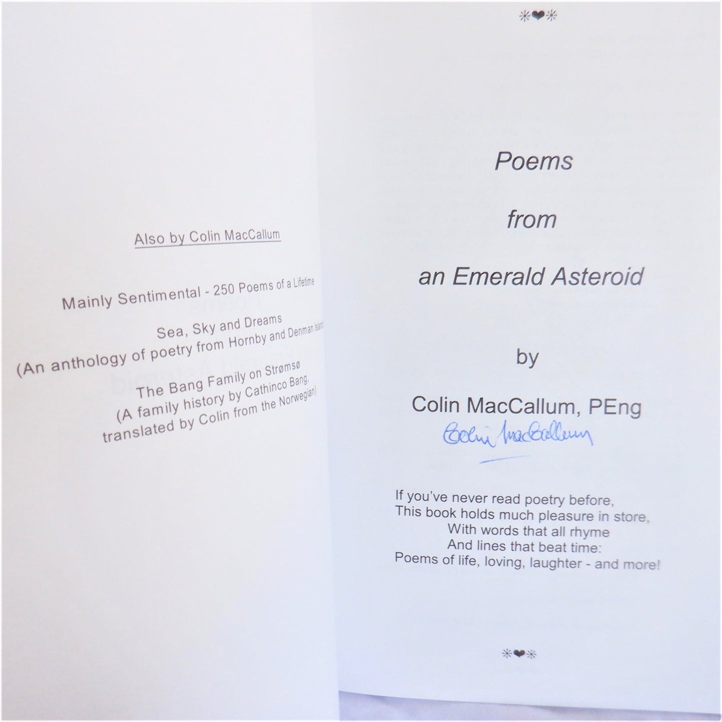 POEMS FROM AN EMERALD ASTEROID, by Colin MacCallum (1st Ed. SIGNED)