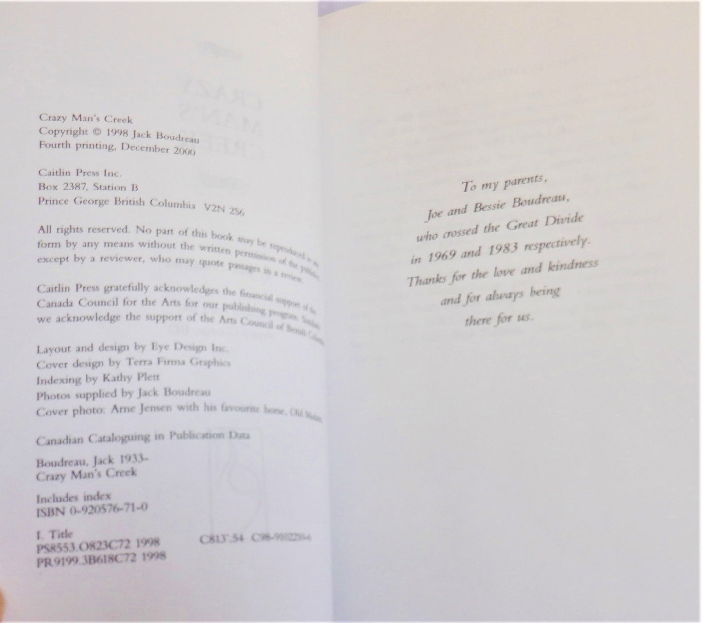 CRAZY MAN'S CREEK, British Columbia Stories by Jack Boudreau (1st Ed. SIGNED)