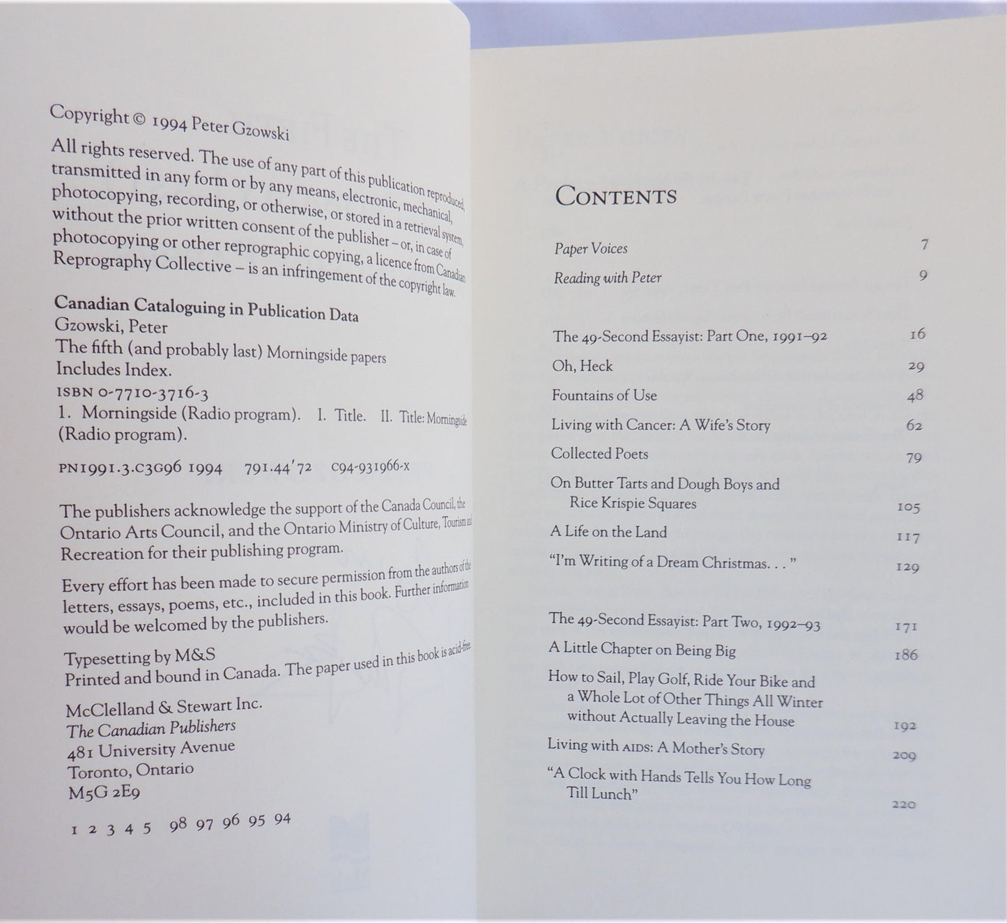 THE FIFTH (And Probably Last) MORNINGSIDE PAPERS, by Peter Gzowski (1st Ed. SIGNED)