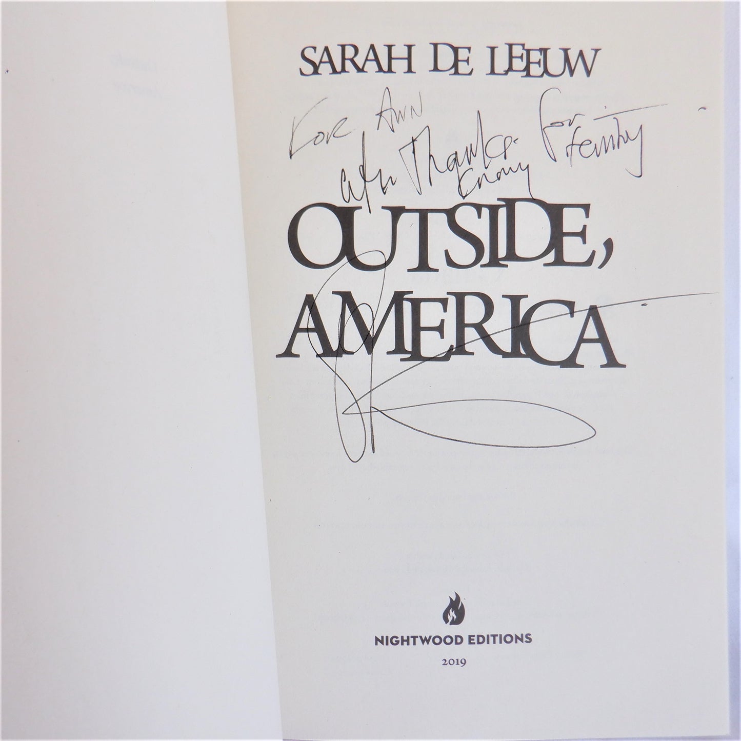 OUTSIDE AMERICA, Poems by Sarah de Leeuw (1st Ed. SIGNED)