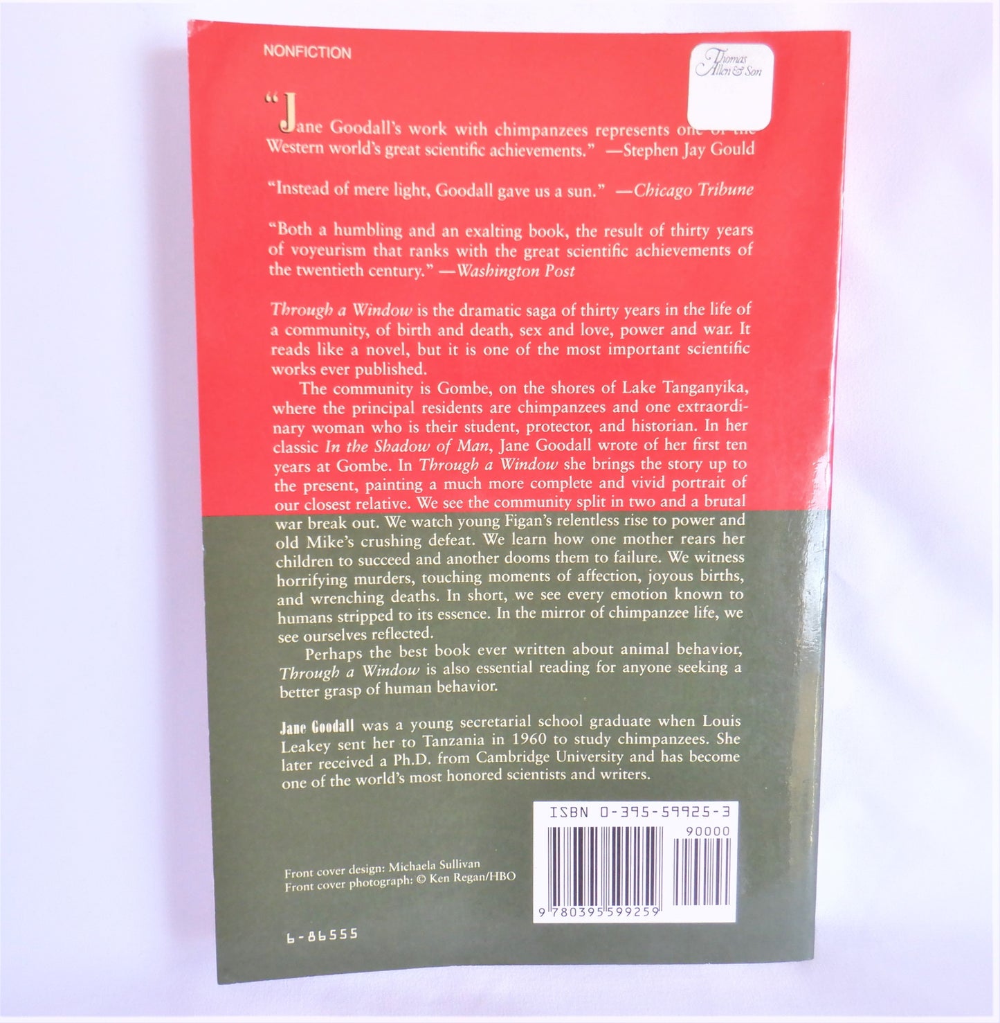 THROUGH A WINDOW, My Thirty Years with the Chimpanzees of Gombe, by Jane Goodall (1st Ed. SIGNED)