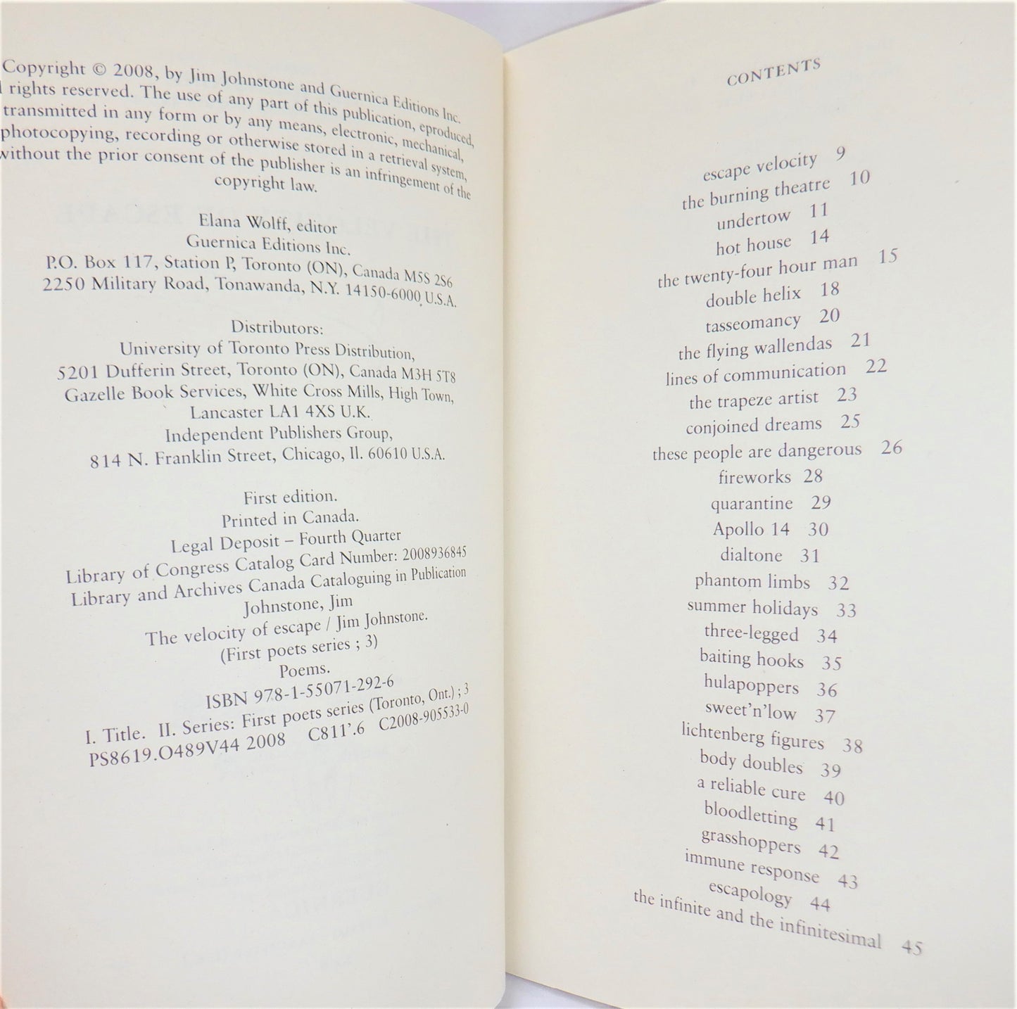 THE VELOCITY OF ESCAPE, Poetry by Jim Johnstone (1st Ed. SIGNED)