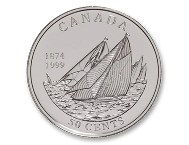 1999 Sterling Silver 50-Cent Canadian Commemorative Coin: 1st INTERNATIONAL YACHTING RACE CANADA vs USA