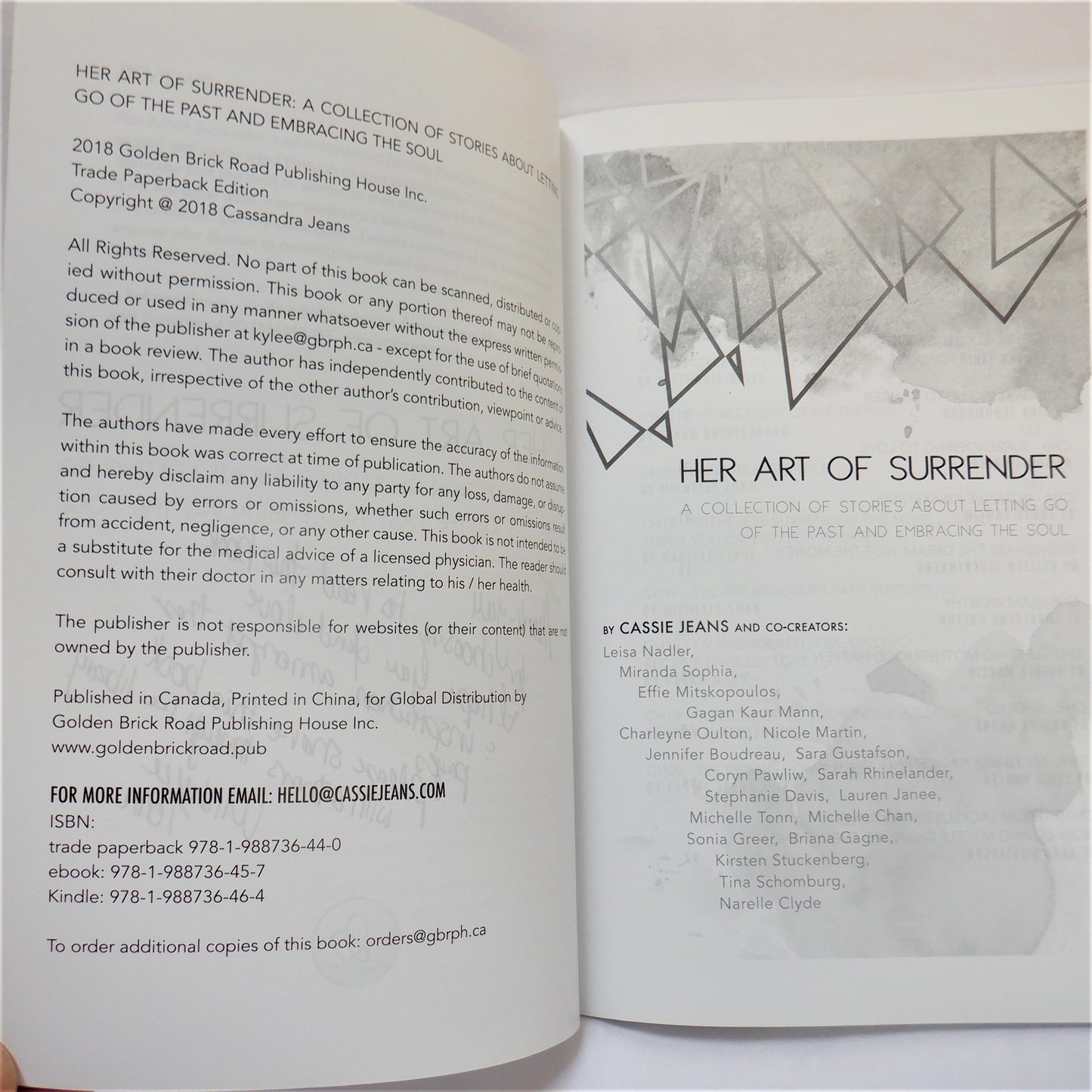 HER ART OF SURRENDER, A Collection of Stories About Letting Go of the Past and Embracing the SOUL, by Cassie Jeans and Co-Creators (1st Ed. SIGNED)