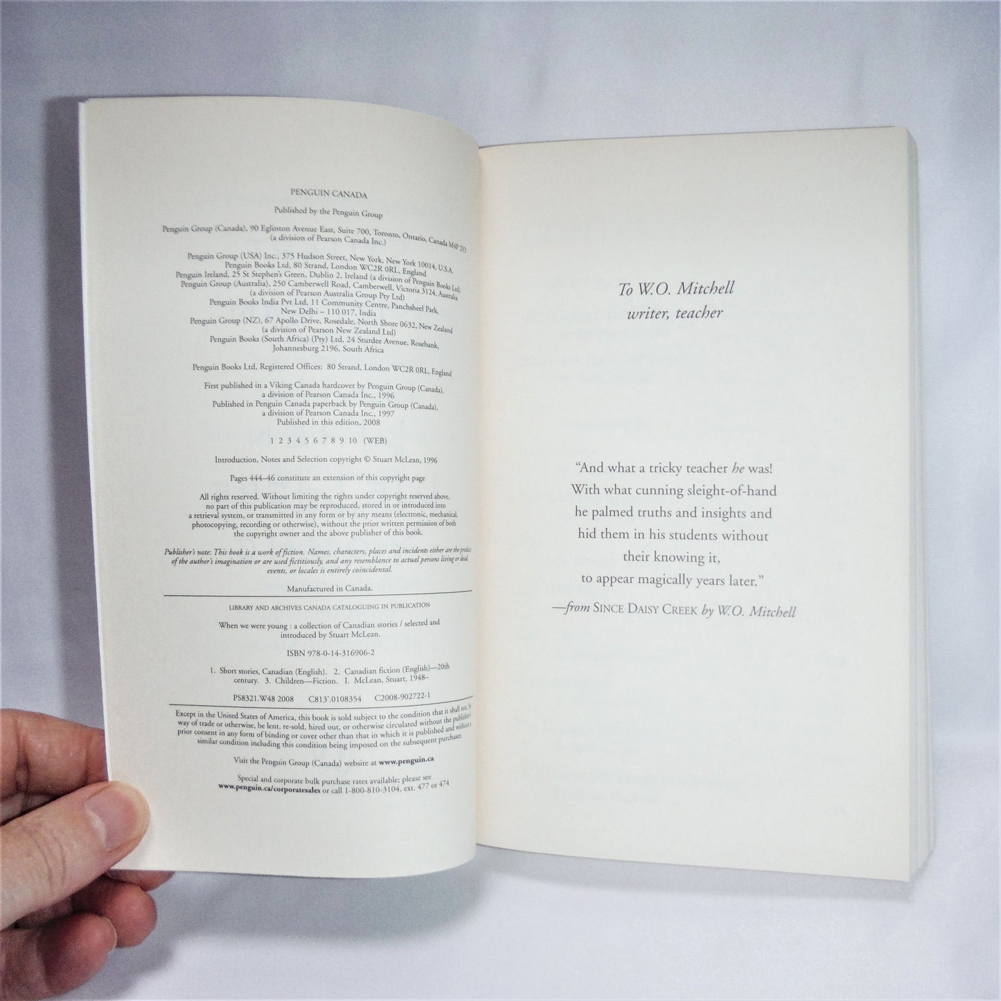WHEN WE WERE YOUNG, An Anthology of Canadian Stories, Selected and Introduced by Stuart McLean, 2008