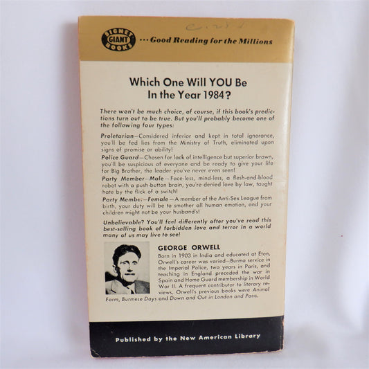 1984: The Novel by GEORGE ORWELL (1954-Rare Signet Pocketbook USA with Alan Harmon Cover Illustration)