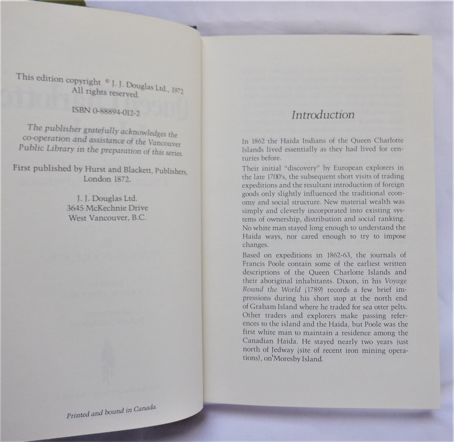 QUEEN CHARLOTTE ISLANDS, A Narrative of Discovery and Adventure in The North Pacific, by Francis Poole, C.E., 1972