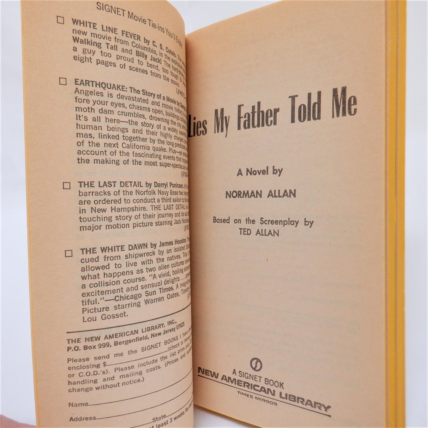 LIES MY FATHER TOLD ME, by Norman Allan (1975 1st Ed. Paperback)