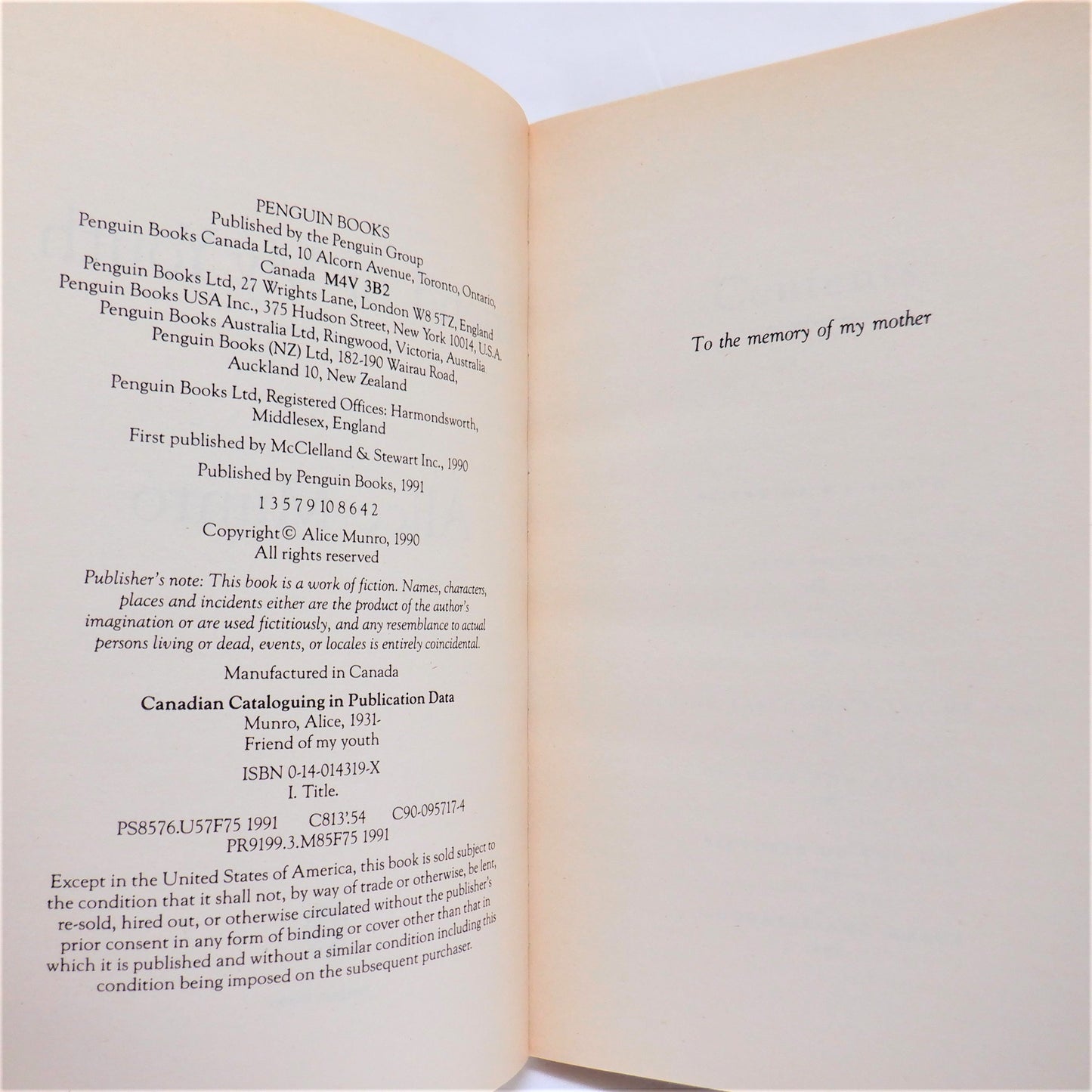 FRIEND OF MY YOUTH, Short Stories by Alice Munro, 1991