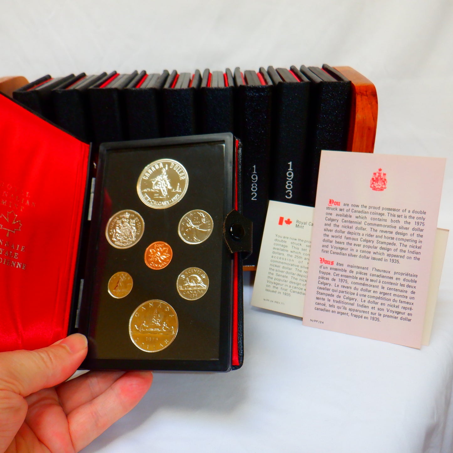 Instant 10-Year CANADIAN DOUBLE DOLLAR SILVER COIN COLLECTION 1975-1984, with BONUS Free Vintage Wood Stand!