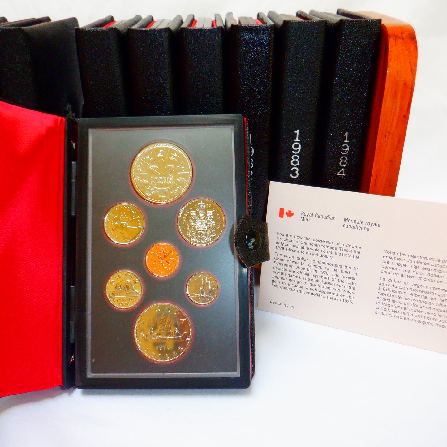 Instant 10-Year CANADIAN DOUBLE DOLLAR SILVER COIN COLLECTION 1975-1984, with BONUS Free Vintage Wood Stand!