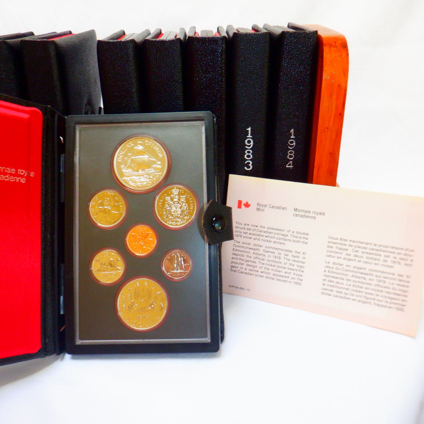 Instant 10-Year CANADIAN DOUBLE DOLLAR SILVER COIN COLLECTION 1975-1984, with BONUS Free Vintage Wood Stand!