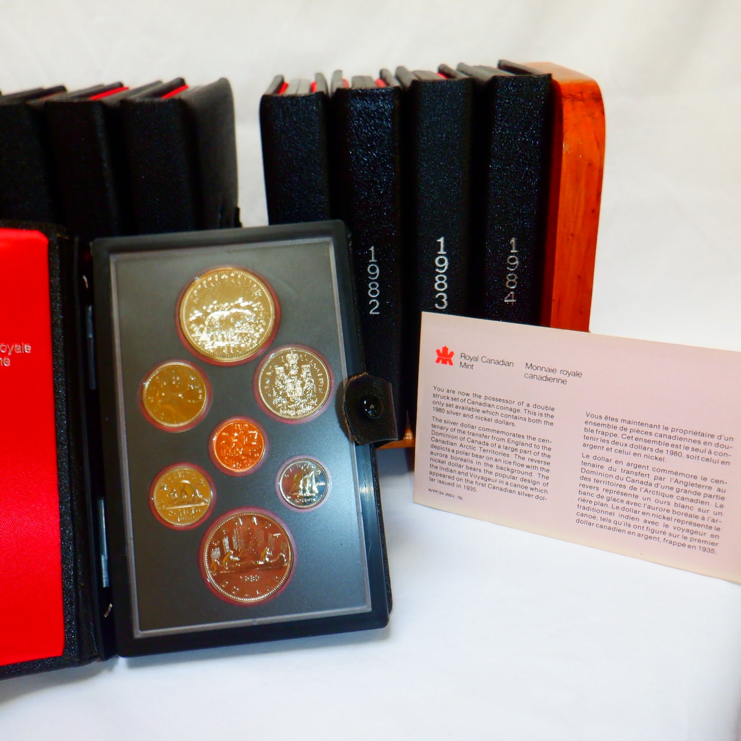 Instant 10-Year CANADIAN DOUBLE DOLLAR SILVER COIN COLLECTION 1975-1984, with BONUS Free Vintage Wood Stand!