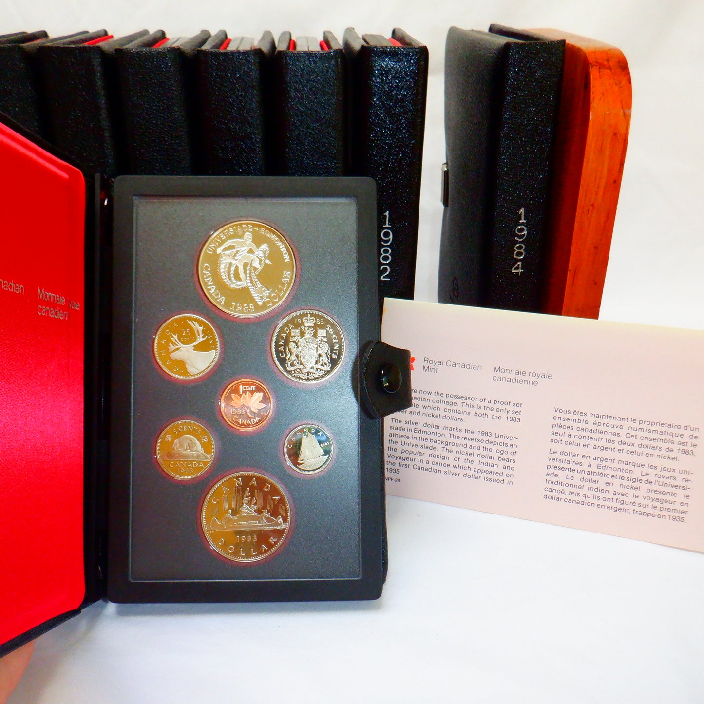Instant 10-Year CANADIAN DOUBLE DOLLAR SILVER COIN COLLECTION 1975-1984, with BONUS Free Vintage Wood Stand!