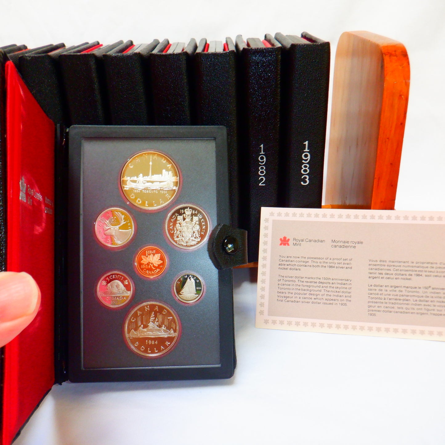 Instant 10-Year CANADIAN DOUBLE DOLLAR SILVER COIN COLLECTION 1975-1984, with BONUS Free Vintage Wood Stand!