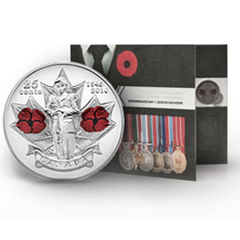 2010 RCM REMEMBRANCE DAY 3-Coin Collector Card, with bonus .25 Cdn Colour Poppy Quarter Included!