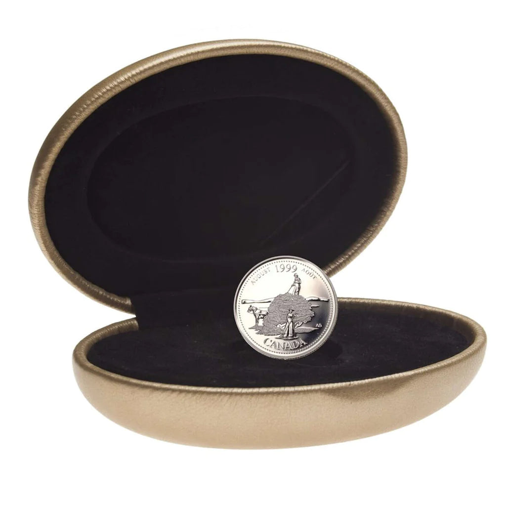 1999 Millennium Coin: AUGUST, THE PIONEER SPIRIT Pure Silver Proof .25-Cent Coin, in a Gold Clamshell Case!
