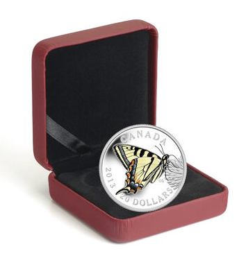 2013 Canadian 1-oz Pure 99.99% Fine Silver $20 Coin: COLOURED TIGER SWALLOWTAIL BUTTERFLY
