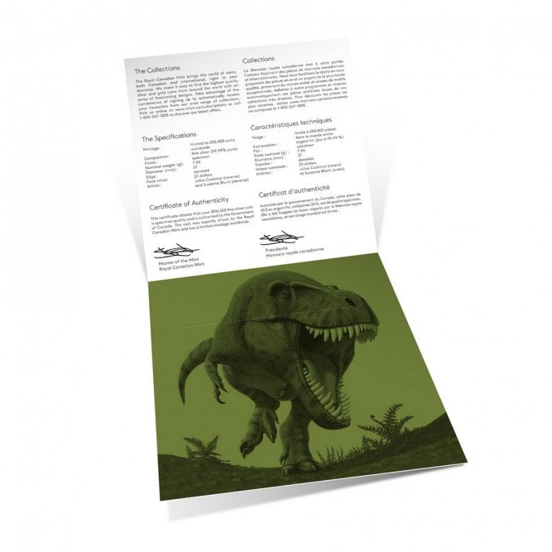 2016 $20 for $20 Pure Silver Coin: CANADA T-REX!