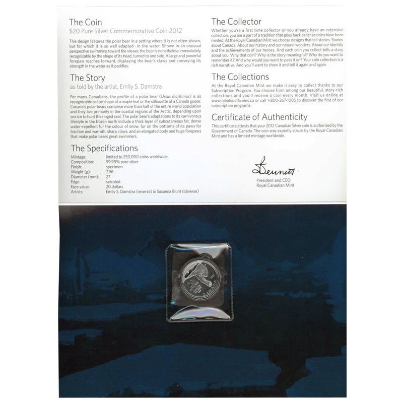 2012 $20 for $20 Pure Silver Coin: CANADA POLAR BEAR