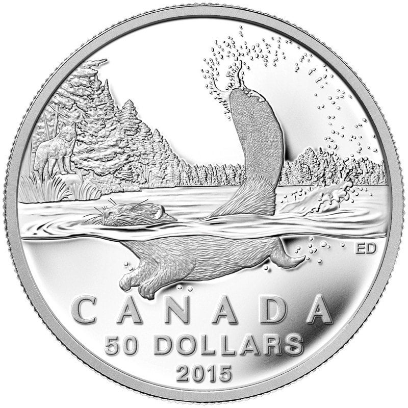 2015 $50 For $50 CANADA BEAVER Pure Silver Coin w/COA Card
