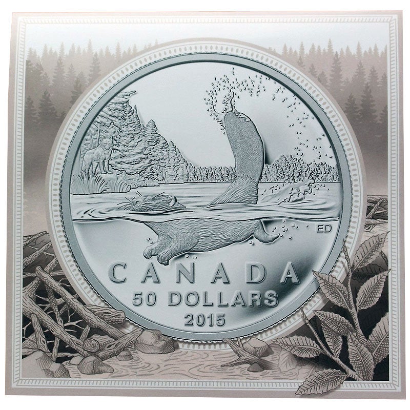 2015 $50 For $50 CANADA BEAVER Pure Silver Coin w/COA Card