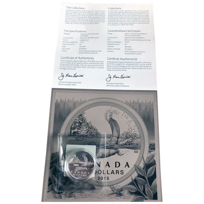 2015 $50 For $50 CANADA BEAVER Pure Silver Coin w/COA Card