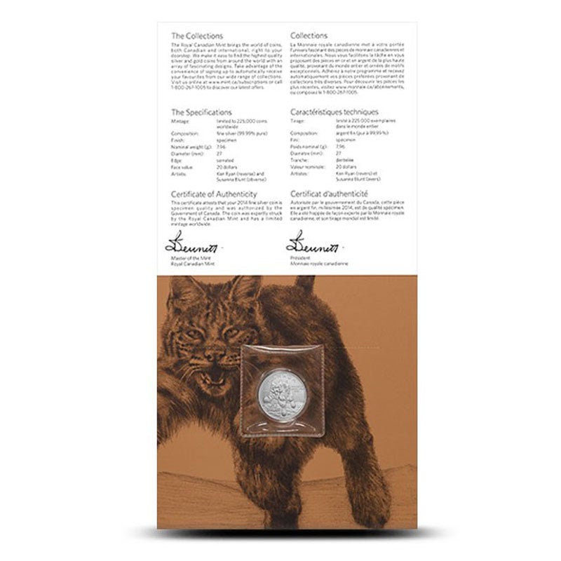 2014 $20 for $20 Pure Silver Coin: CANADA BOBCAT