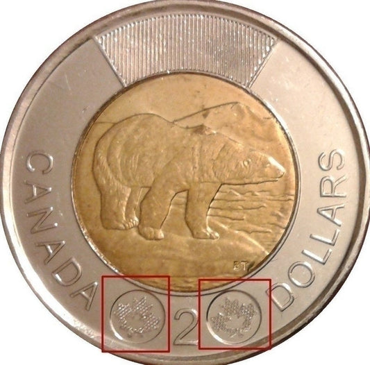 2012 Canadian $2 Coin RARE TYPE 1, without security features. In Genuine Cdn Coin & Currency Display Case