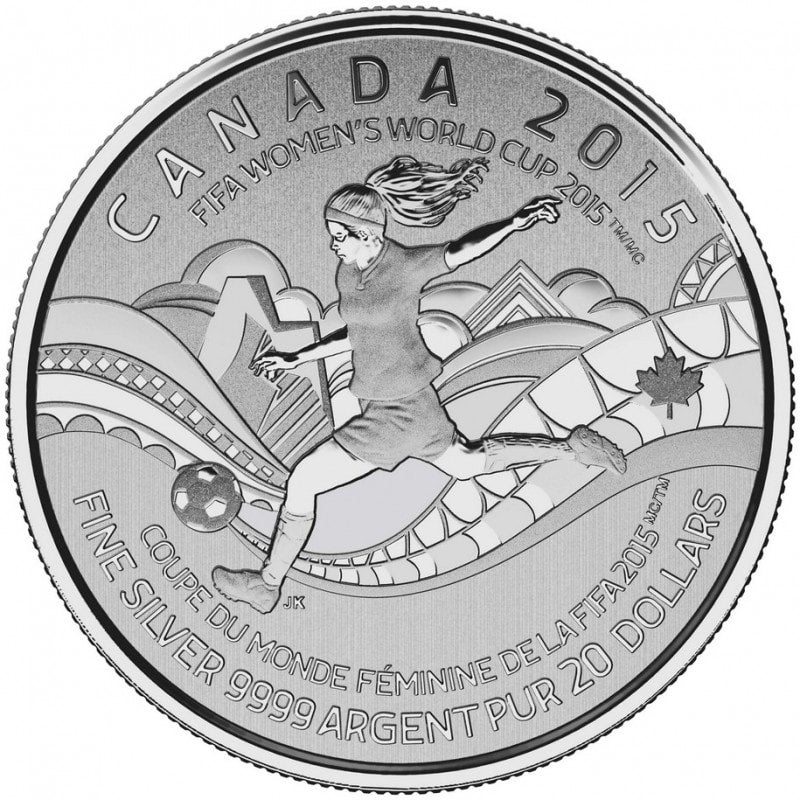 2015 $20 for $20 Pure Silver Coin: CANADA WOMEN'S SOCCER