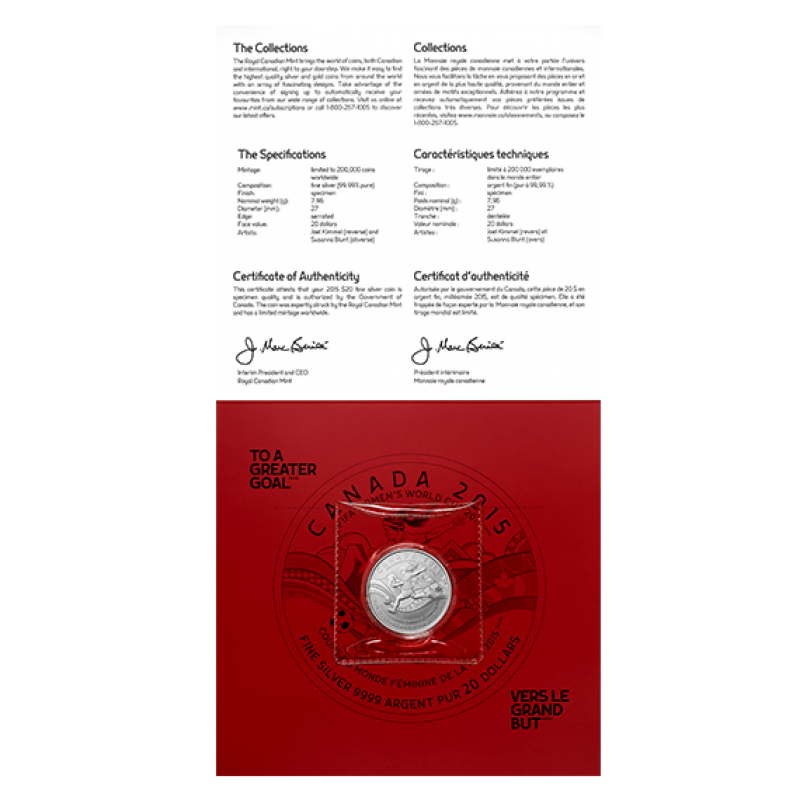 2015 $20 for $20 Pure Silver Coin: CANADA WOMEN'S SOCCER