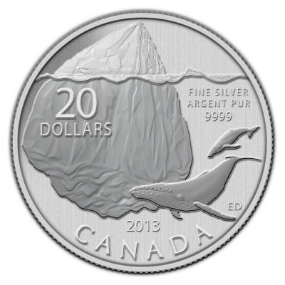 2013 $20 for $20 Pure Silver Coin: CANADA ICEBERG & WHALE