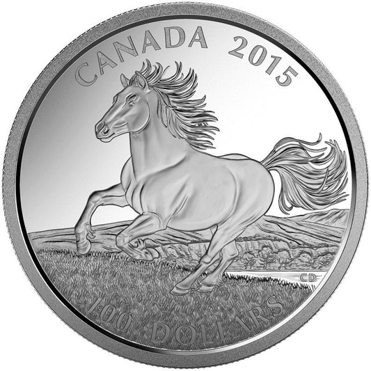 2015 $100 For $100 CANADIAN HORSE LITTLE IRON, 1 Oz .9999 PURE SILVER COIN