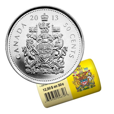 2013 CANADIAN .50 Cent Coin: COAT OF ARMS, NEW Original Mint Special-Wrap Tube of 25!