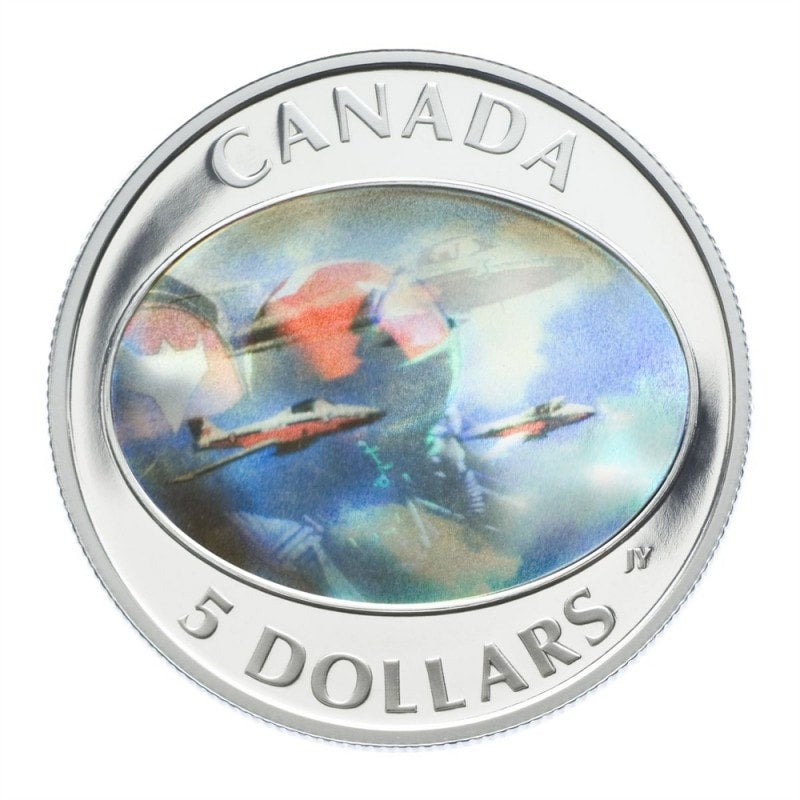 2006 Canadian Forces $5 SNOWBIRDS Double Hologram Pure .9999 Fine Silver Coin & Stamp Set in a Collectible Tin!