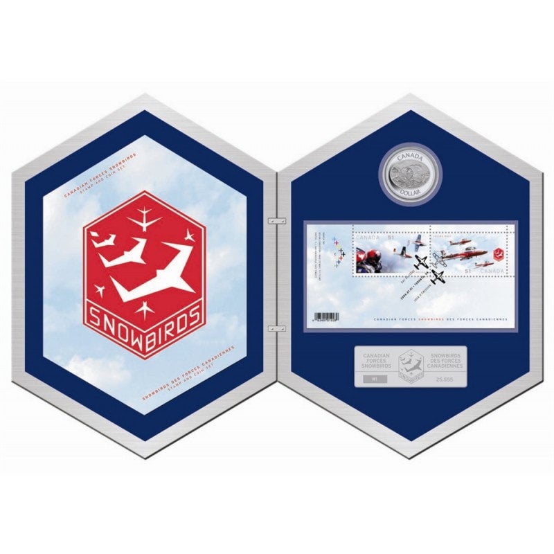 2006 Canadian Forces $5 SNOWBIRDS Double Hologram Pure .9999 Fine Silver Coin & Stamp Set in a Collectible Tin!