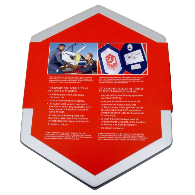 2006 Canadian Forces $5 SNOWBIRDS Double Hologram Pure .9999 Fine Silver Coin & Stamp Set in a Collectible Tin!