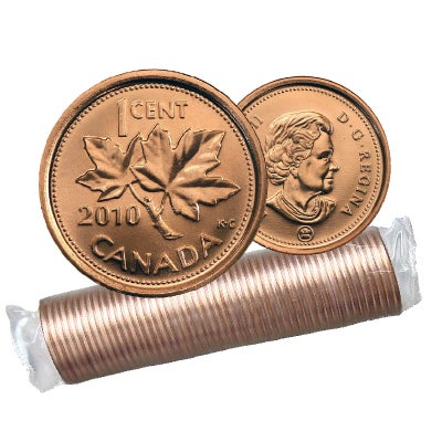 2010/2011 CANADIAN PENNY, TWO Brand New Uncirculated Full Rolls of 50 each (Magnetic & Non-Magnetic)