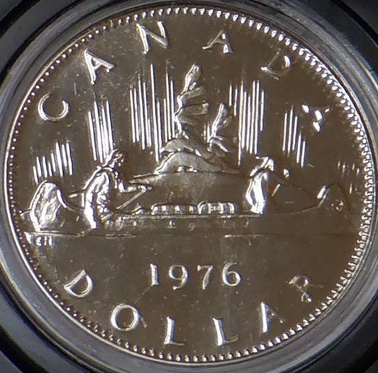 1976 Canadian $1 VOYAGEUR Brilliant Uncirculated Nickel Dollar Coin w/case.