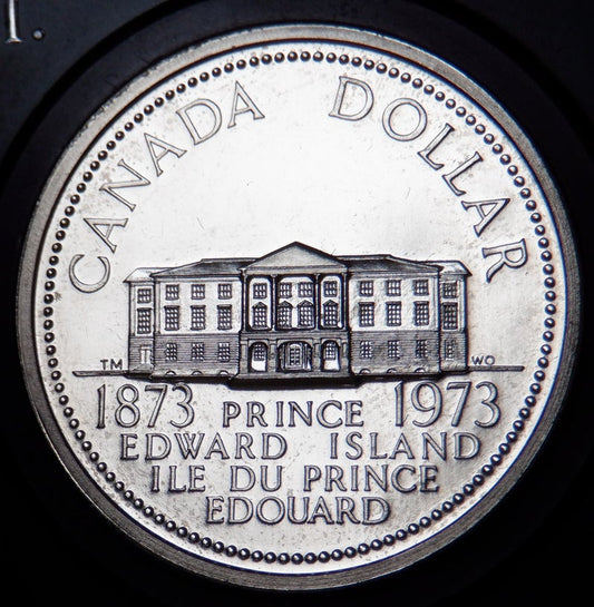 1973 Canadian $1 Brilliant Uncirculated Nickel Dollar Coin w/case: PRINCE EDWARD ISLAND 1873-1973 Centennial