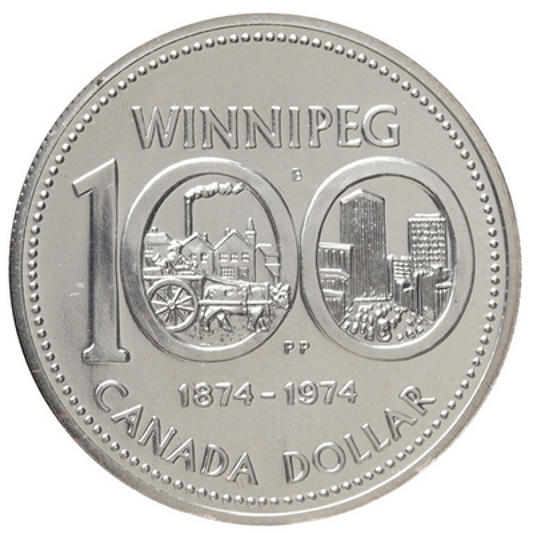 1974 Canadian $1 CITY OF WINNIPEG Centennial (1874-1974) Brilliant Uncirculated Nickel Dollar Coin w/case