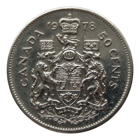 1978 Canadian .50 Cent Coins: Full Plastic Tube of 20 Brilliant Uncirculated Half-Dollar Coins