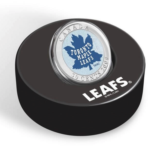 2009 Canada NHL® Official Puck & 50 Cent Royal Canadian Mint Coin - THE FAMOUS TORONTO MAPLE LEAFS.