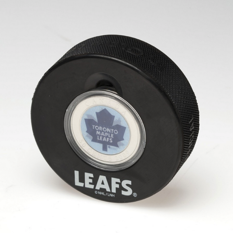 2009 Canada NHL® Official Puck & 50 Cent Royal Canadian Mint Coin - THE FAMOUS TORONTO MAPLE LEAFS.