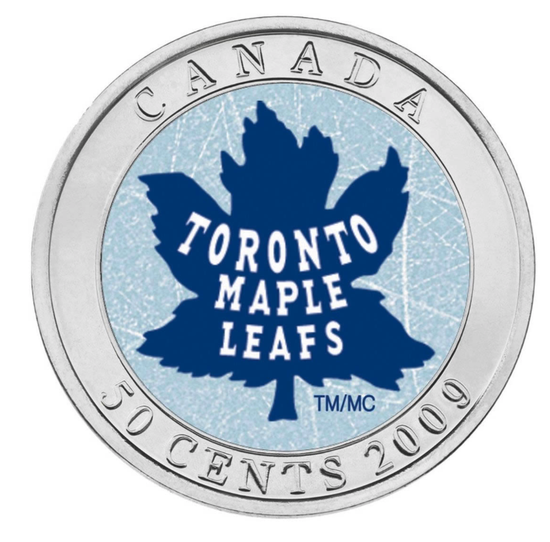 2009 Canada NHL® Official Puck & 50 Cent Royal Canadian Mint Coin - THE FAMOUS TORONTO MAPLE LEAFS.